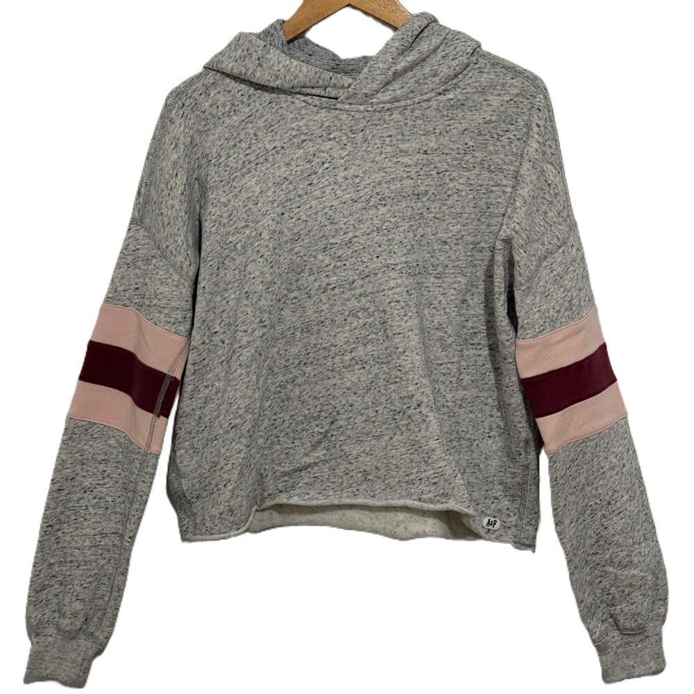 Womens Abercrombie Fitch A&F Gray Pink Colorblock Long Sleeve Hoodie Size Medium